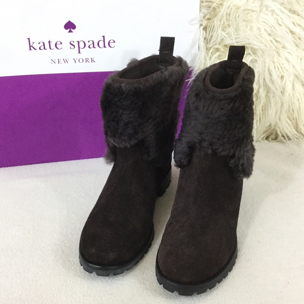 Kate Spade♠️BRAND NEW brown suede faux fur boots - Picture 2 of 4